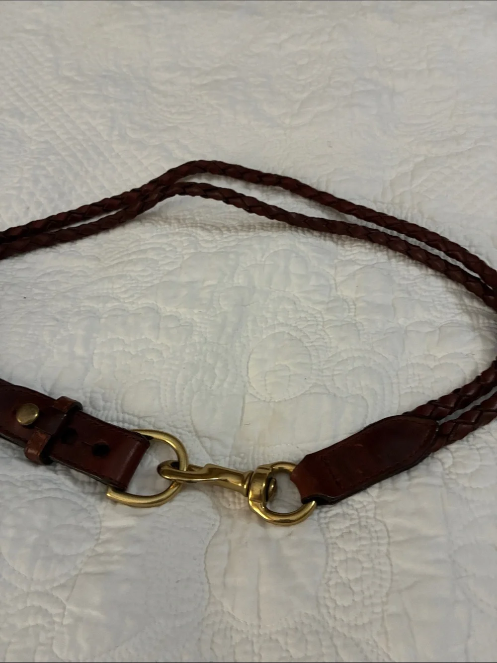 Braided Brown Leather Belt with Gold Hardware